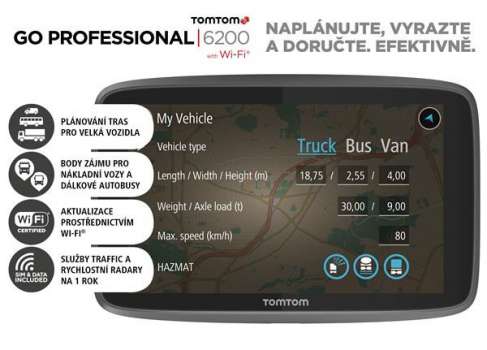 TomTom GO PROFESSIONAL 6200 +  LIFETIME mapy s dož