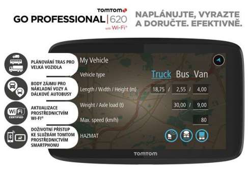 TomTom GO PROFESSIONAL 620 - LIFETIME mapy s doživ