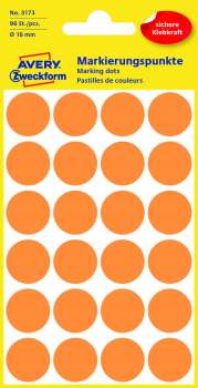 Kulaté etikety Avery Zweckform - neon oranžové, průměr 18 mm, 96 ks