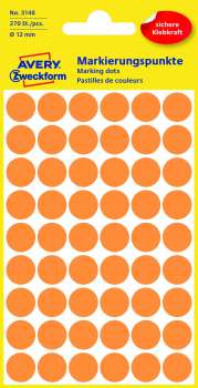 Kulaté etikety Avery Zweckform - neon oranžové, průměr 12 mm, 270 ks