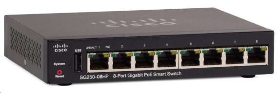 Cisco PoE switch 8x10/100/1000 (SG250-08HP)