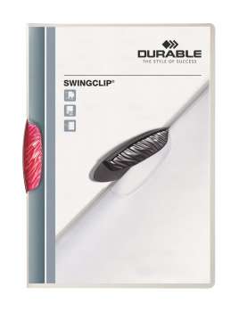 Zakládací desky s klipem Durable Swingclip - A4, kapacita 30 listů,  transparentní,  červený klip