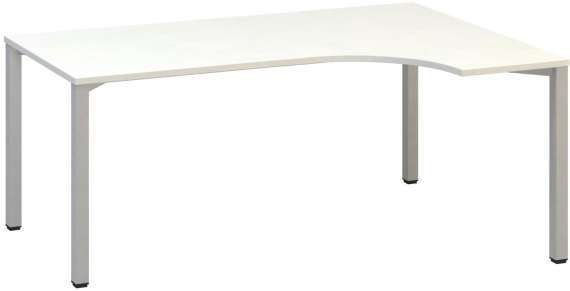Psací stůl Alfa 200 - ergo, pravý, 180 cm, bílý/stříbrný