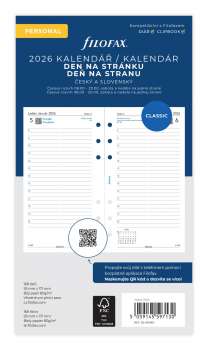 Náhradní náplň diáře Filofax - A6,  den na 1 stranu, rok 2026