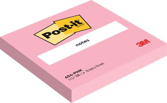 Samolepící bloček Post-it - 76 x 76 mm, světle růžový, 6 x 100 lístků