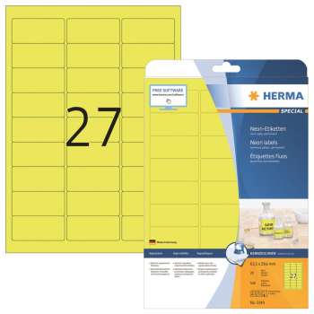 Odolné etikety Herma - 63,5 x 29,6 mm, neonově žluté, 540 ks