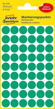 Kulaté etikety Avery Zweckform - zelené, průměr 12 mm, 270 ks