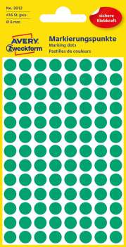 Kulaté etikety Avery Zweckform - zelené, průměr 8 mm, 416 ks