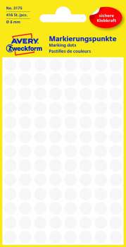 Kulaté etikety Avery Zweckform - bílé, průměr 8 mm, 416 ks