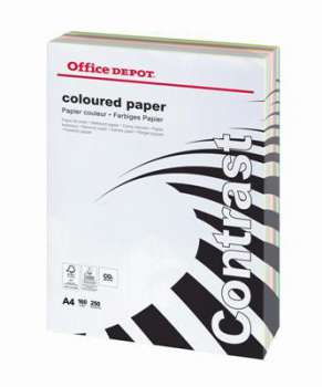 Barevný papír Office Depot Contrast  A4 - mix barev, 160 g/m2, 250 listů