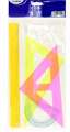 Sada pravítek neon - trojúhelník, trojúhelník s ryskou, pravítko, úhloměr, 4 ks