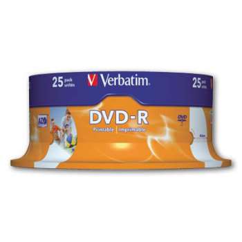 DVD-R Verbatim Printable - potisknutelné, cake box, 25 ks