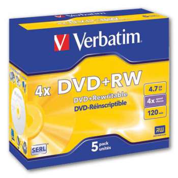 DVD+RW Verbatim - přepisovatelné,  standard box, 5 ks