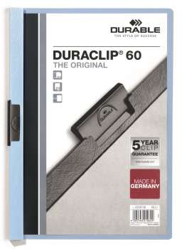 Zakládací desky s klipem Durable Duraclip - A4, kapacita 60 listů, světle modré