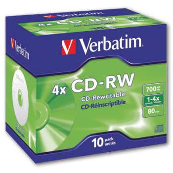CD-RW Verbatim - přepisovatelná, rychlost 1x - 4x, standard box, 10 ks