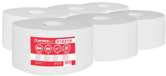 Toaletní papír jumbo PrimaSoft - 2vrstvý, celulóza, 190 mm, 6 rolí