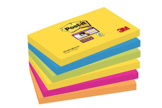 Samolepící bloček Post-it Super Sticky - 76 x 127 mm, Carnival, 6 x 90 lístků