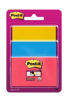 Samolepící bloček Post-it Super Sticky - 47,6 x 76 mm, makové, mix barev, 3 x 45 lístků