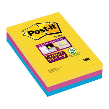 Samolepící bloček Post-it Super Sticky XXL - 101 x 152 mm, linkované, Carnival, 3 x 90 lístků