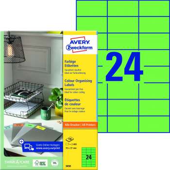 Univerzální etikety Avery Zweckform - zelené, 70 x 37 mm, 2400 ks