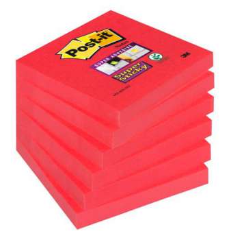 Samolepící bloček Post-it Super Sticky - 76 x 76 mm, malinové, 6 x 90 lístků