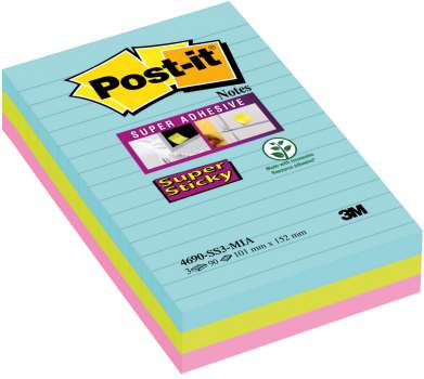 Samolepící bloček Post-it Super Sticky - 101 x 152 mm, Cosmic, 3 x 90 lístků
