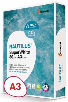 Recyklovaný papír Nautilus Superwhite - A3, zářivě bílý, 80 g/m2, CIE 150, 500 listů