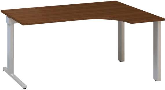 Psací stůl Alfa 305 - ergo, pravý, 160 cm, ořech/stříbrný