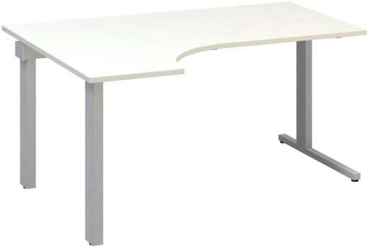 Psací stůl Alfa 305 - ergo, levý, 160 cm, bílý/stříbrný