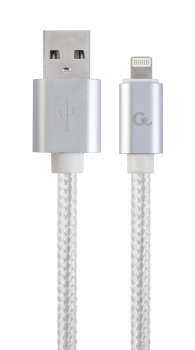 Datový kabel Gembird USB 2.0 - 1,8m, Lightning, opletený, stříbrný