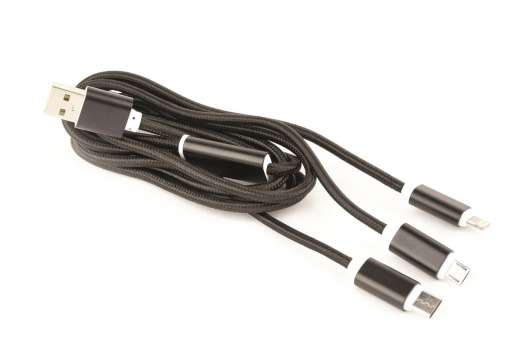 Nabíjecí kabel Gembird 3 v 1 - 1 m, USB A Male / Micro USB + USB-C + Lightning, opletený, černý
