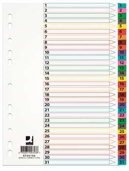 Papírové rozlišovače Q-Connect  - A4, s barevným okrajem, sada 1-31