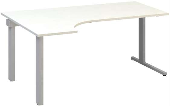 Psací stůl Alfa 305 - ergo, levý, 180 cm, bílý/stříbrný