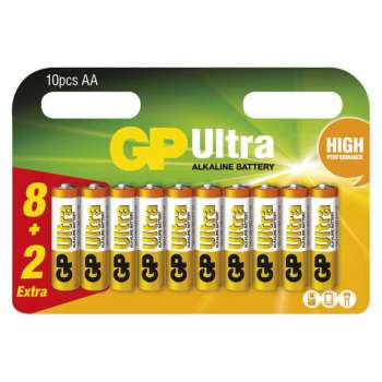 Alkalické baterie GP Ultra - AA, LR6, 1,5V, 8+2 ks