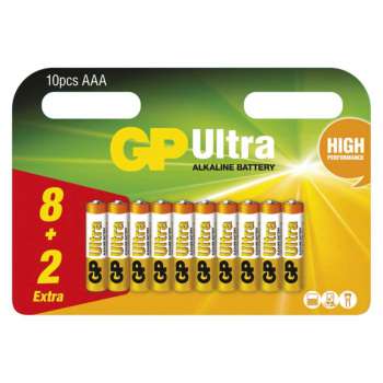 Alkalické baterie GP Ultra - AAA, LR03, 1,5V, 8+2 ks