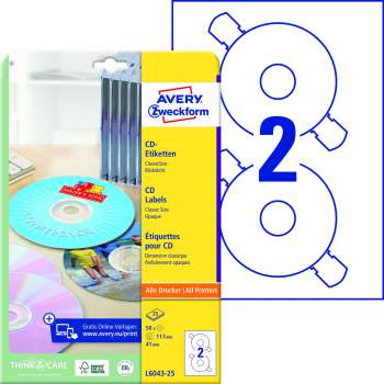 Etikety na CD Avery Zweckform - bílé, průměr 117 mm, 50 ks