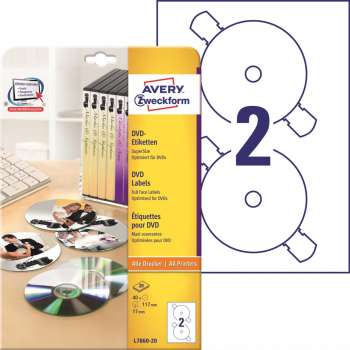 Etikety na DVD Avery Zweckform - bílé, průměr 117 mm, 40 ks