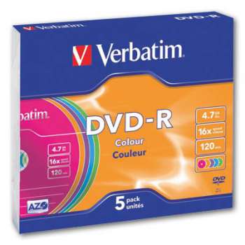 DVD-R Verbatim - 4,7 GB/120min, barevné, slim box, 5 ks