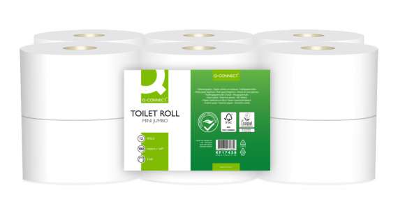 Toaletní papír jumbo mini Q-Connect - 2vrstvý, bílý, 200 mm, 12 rolí