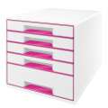 Zásuvkový box LEITZ WOW WOW - A4+,plastový, bílý s růžovými prvky
