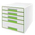 Zásuvkový box LEITZ WOW - A4+, plastový, bílý  se zelenými prvky