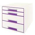Zásuvkový box LEITZ WOW - A4+, plastový, bílý s purpurovými prvky