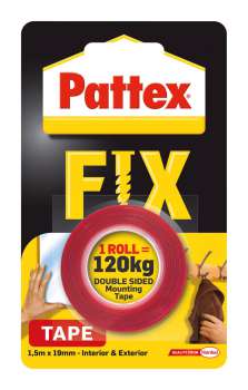 Montážní oboustranná lepicí páska Pattex - FIX, 120 kg, 19 mm x 1,5 m, 1 ks