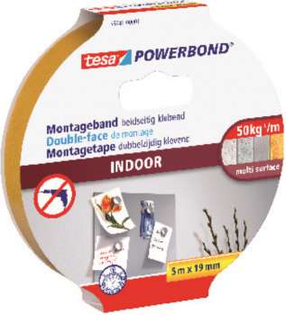 Montážní oboustranná lepicí páska Tesa - Powerbond, do interiéru, pěnová, bílá, 5 m x 19 mm, 1 ks