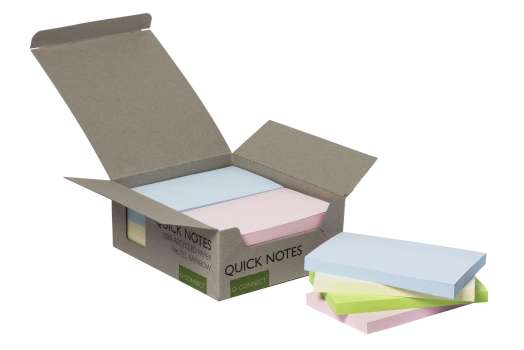 Samolepicí bloček recyklovaný Q-Connect - 127 x 76 mm, pastelové barvy, 12 x 100 lístků