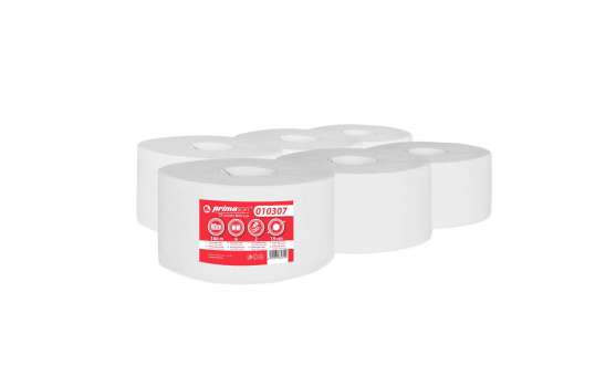 Toaletní papír jumbo PrimaSoft - 2vrstvý, bílý, 190 mm, 6 rolí