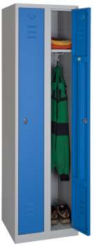 Kovová šatní skříň - 180 x 50 x 50 cm, uzamykatelná, dvoudveřová, sv.šedá/modrá