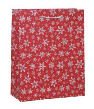 Vánoční taška, červená, vločky, 18x22x7 cm