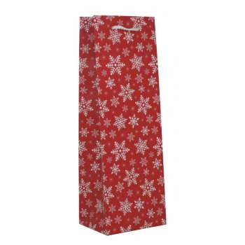 Vánoční taška na láhev, červená, vločky, 12 x 35 x 9 cm