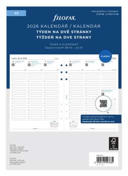 Náhradní náplň diáře Filofax - A5,  týden na 2 strany, rok 2026